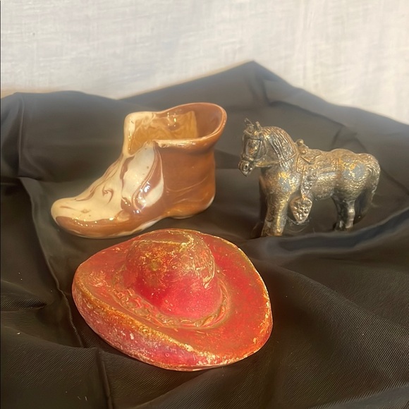 Rustic Cowboy Boot and Hat and horse miniatures  southwestern vibes - Picture 1 of 5